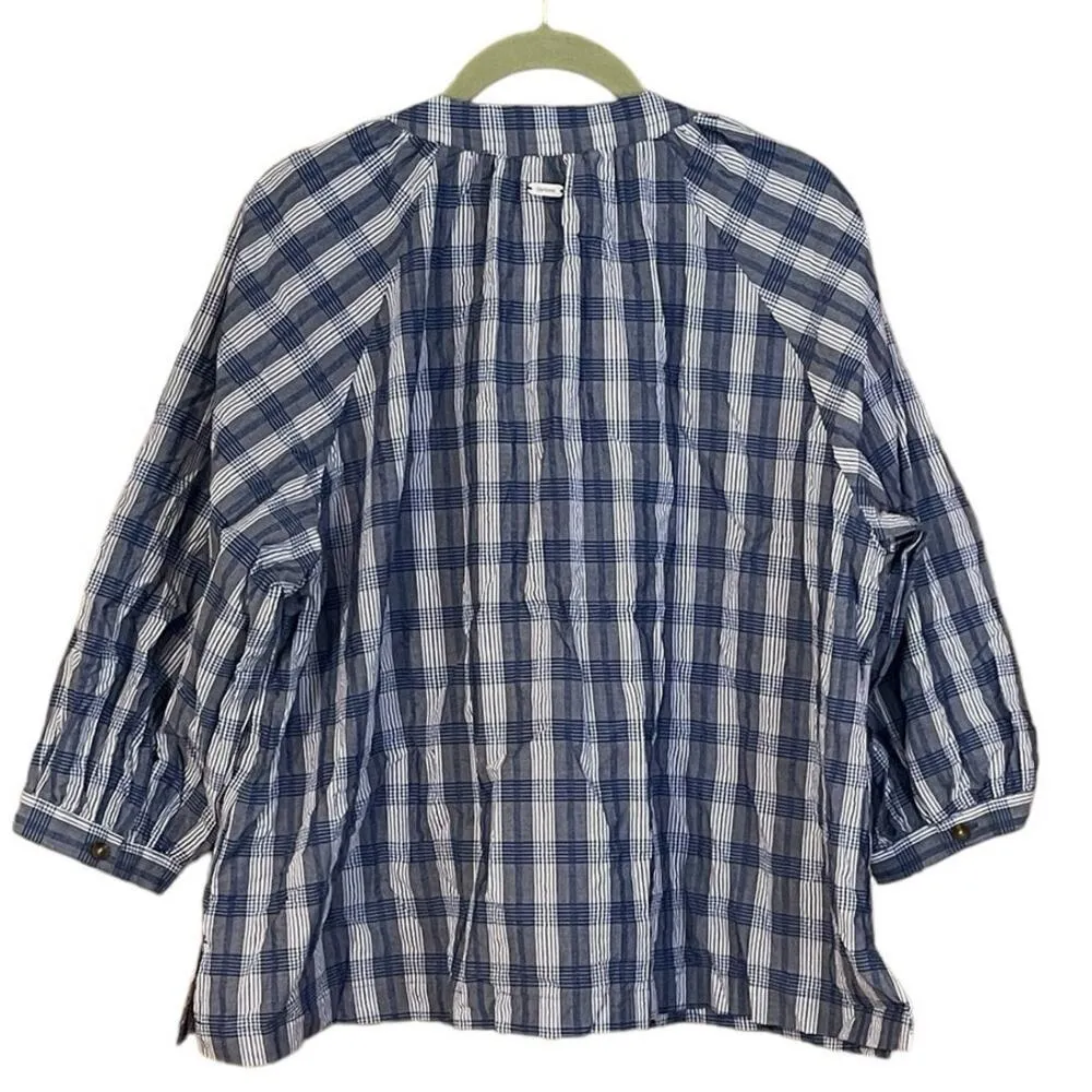 Barbour Renfew Cotton V-neck Top Bluebell Blue and White Check Size 12 NWT - Image 2