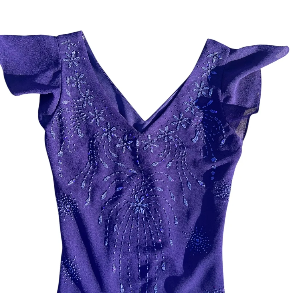 Vintage Purple Beaded NinaLee Cocktail Party Dress Medium - Image 4