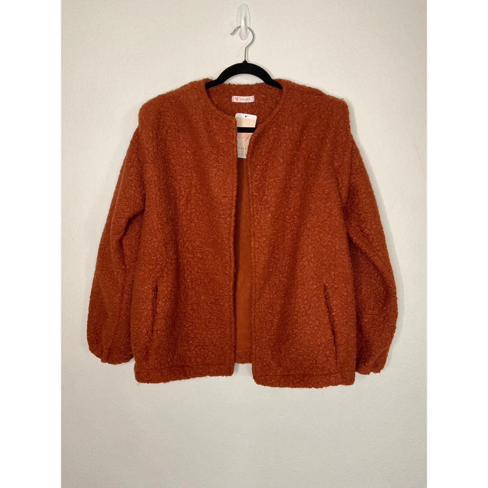 Kirundo Women's Brown Fuzzy Teddy Bear Open‎ Front Cardigan Jacket Size M - Image 2