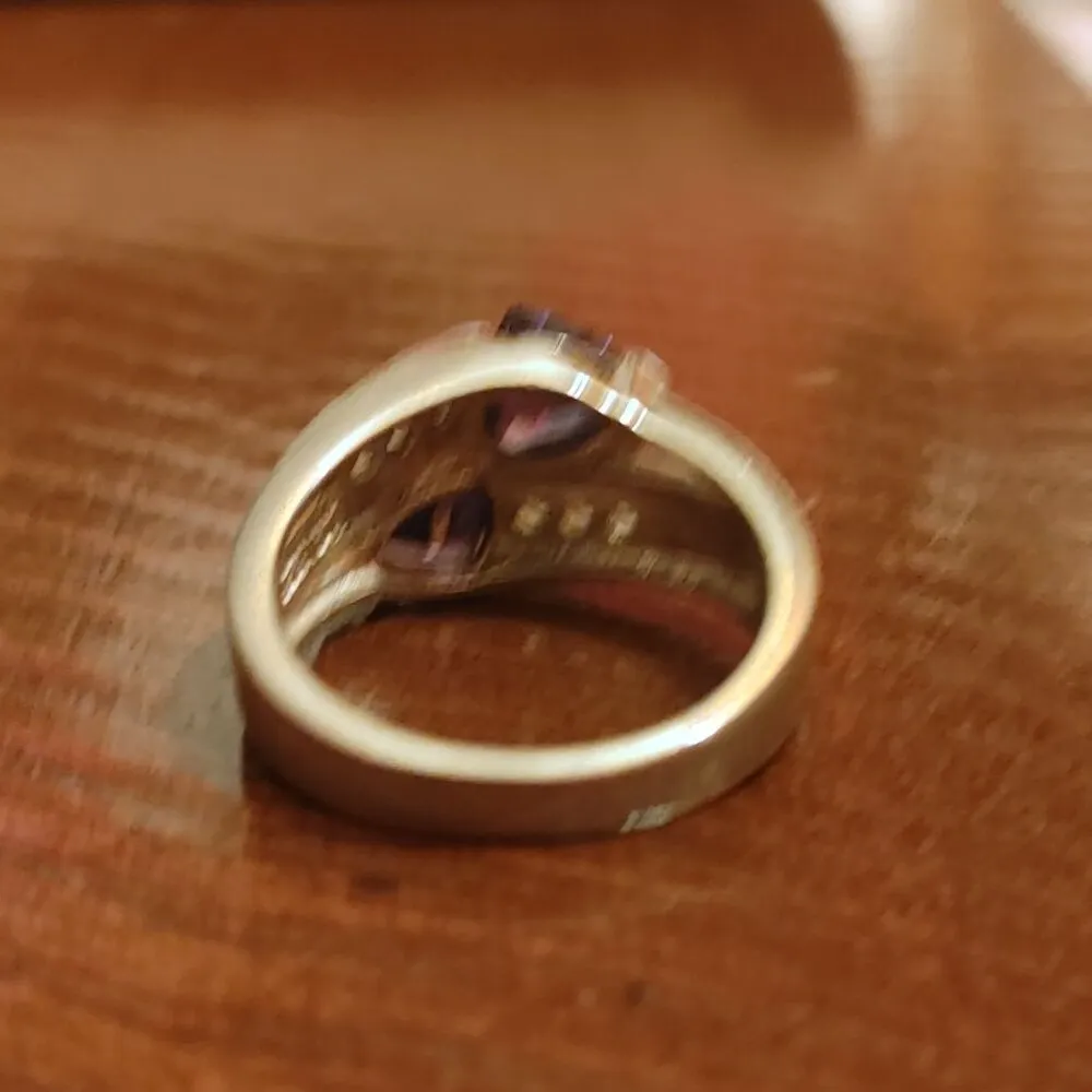 Unique Sterling Silver 925 Ring Dark Purple Clear Accent Stones Stamped Birthsto - Image 11