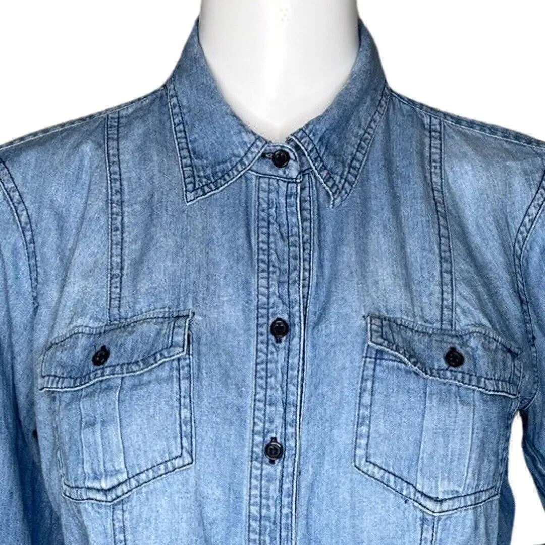 Sandra Ingrish Shirt Womens Medium Blue Denim Fitted Button Up Western Casual‎ - Image 5