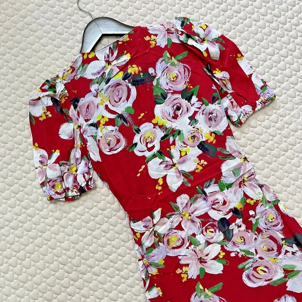 NWT Anthropologie Rosalia Red floral Wrap Midi Dress Size 6 - Image 11