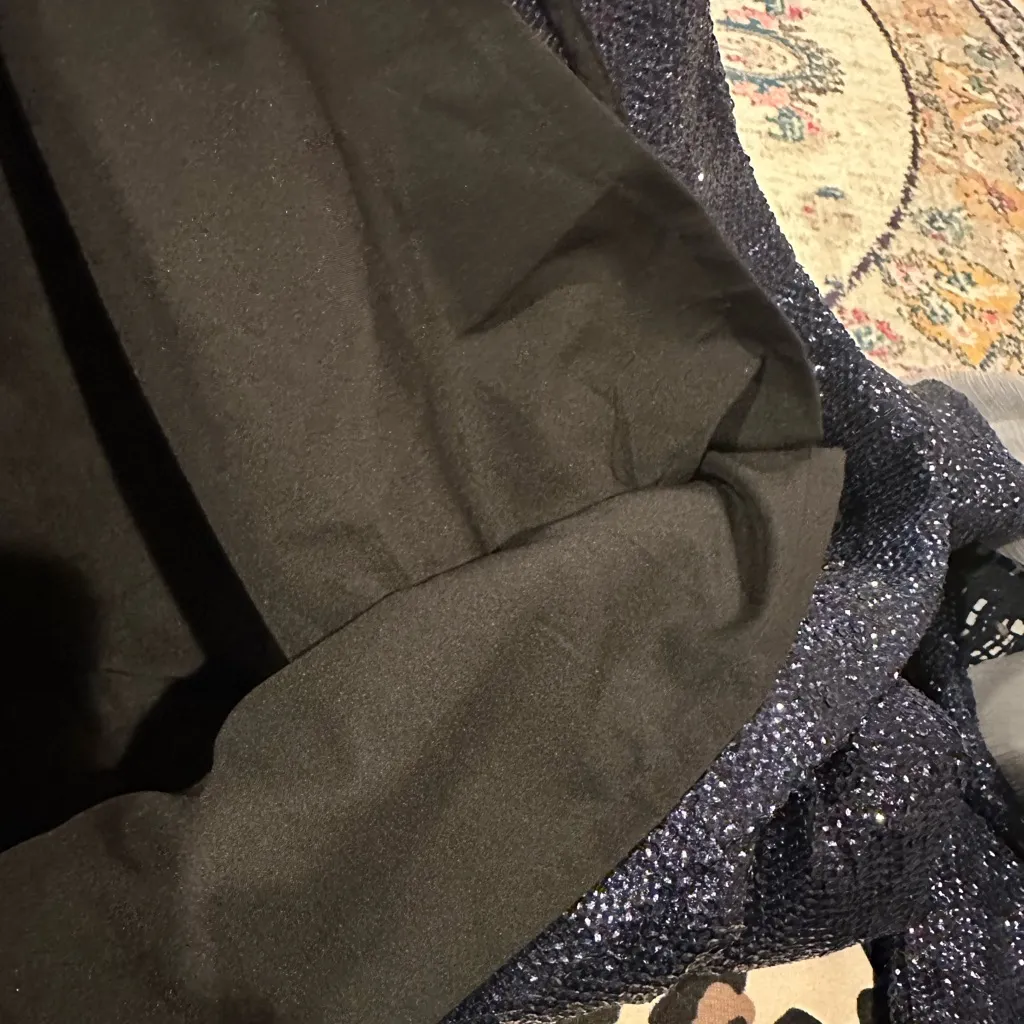 Rachel Zoe Navy Blue Sequined Glitter Mesh Long Sleeve Ruched Side Mini Dress 4 - Image 11