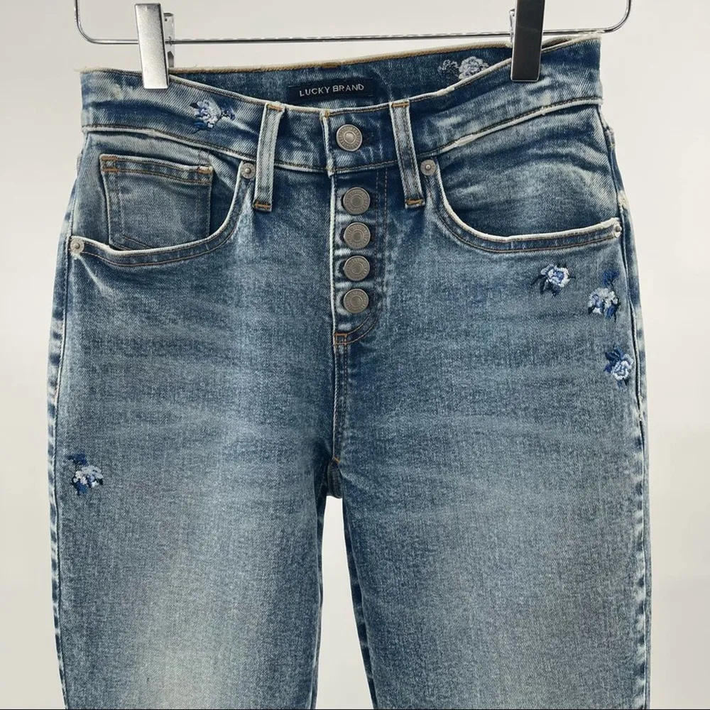 NWOT LUCKY BRAND Denim Jeans Ava Mid Rise Skinny Embroidered Flowers Size 25 - Image 11