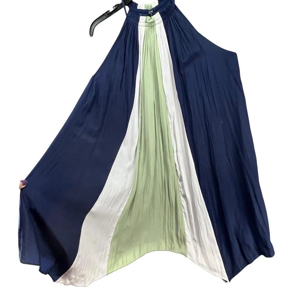 Ramy Brook Kat Mini Dress XXS Blue White Sage Color Block High Neck Breezy Boho - Image 3