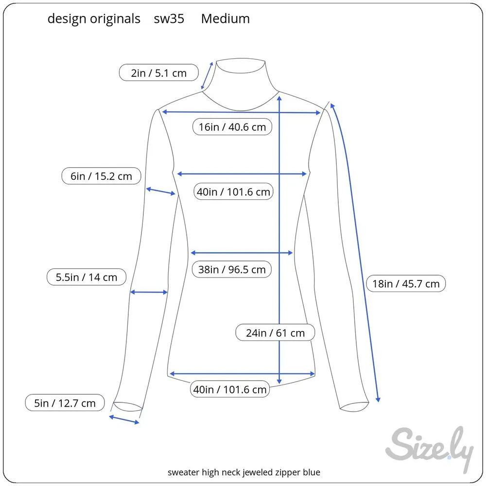 sweater high neck jeweled zipper blue - Image 2