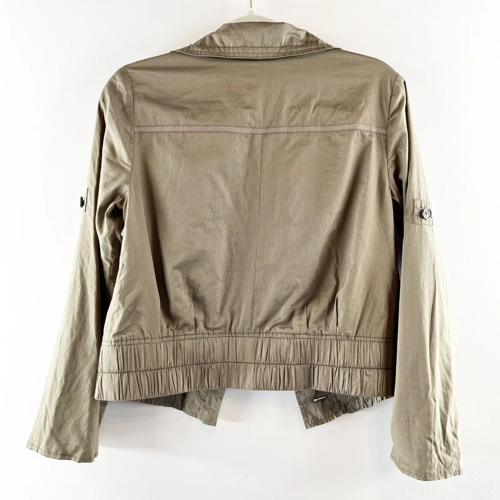 LOFT Long Sleeve Button Up Cropped Utility Jacket Green Small - Image 3