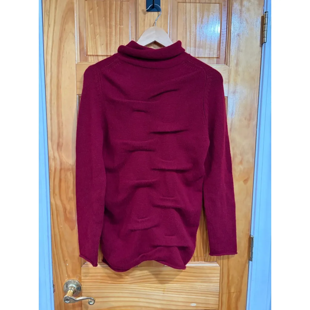 TSE Red Wool Cashmere Turtleneck Sweater M Sculptural Textured Back Minimalist - Image 4