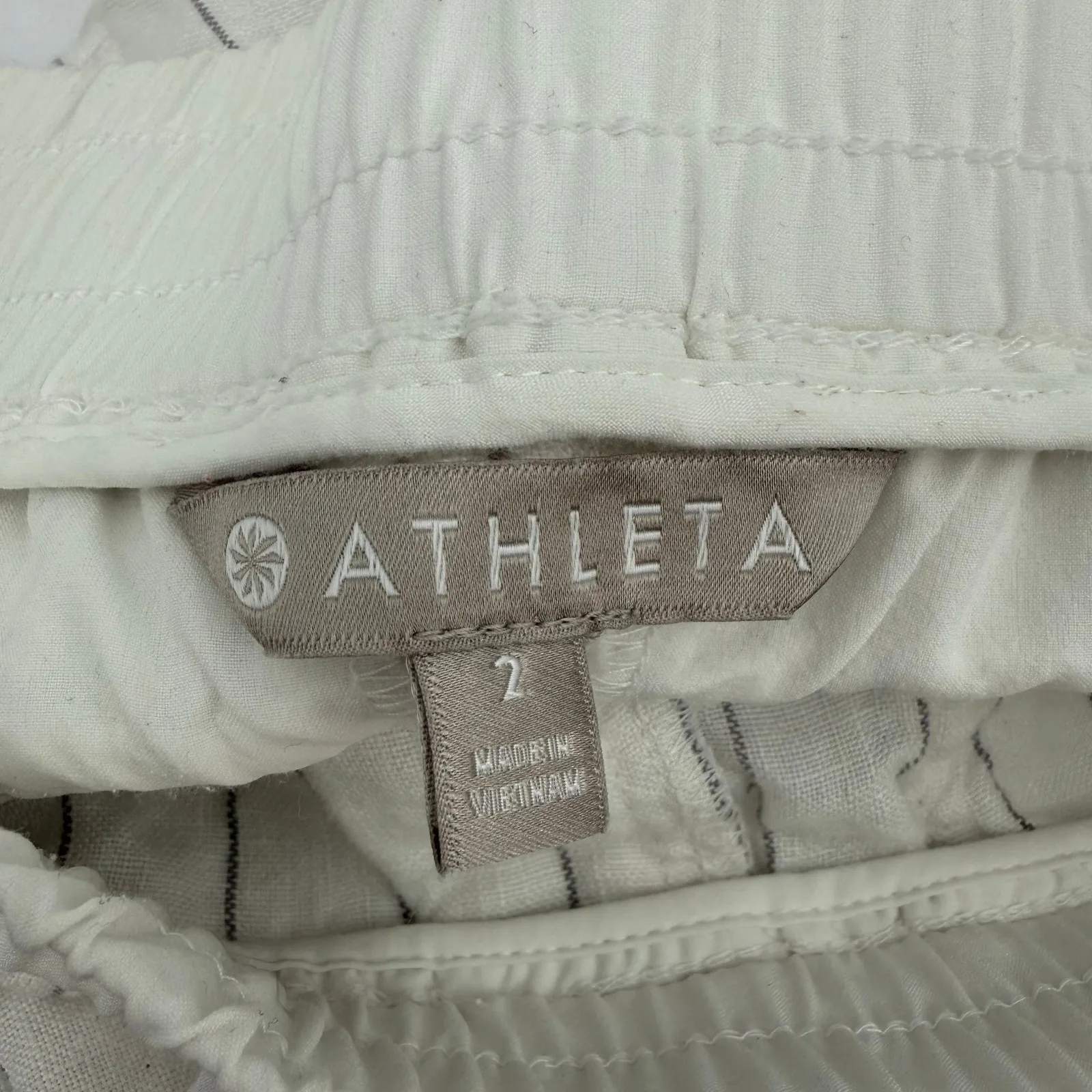 Athleta Bali Pants Women's SZ 2 Stripe 100% Linen White Drawstring Pull On Crop - Image 3