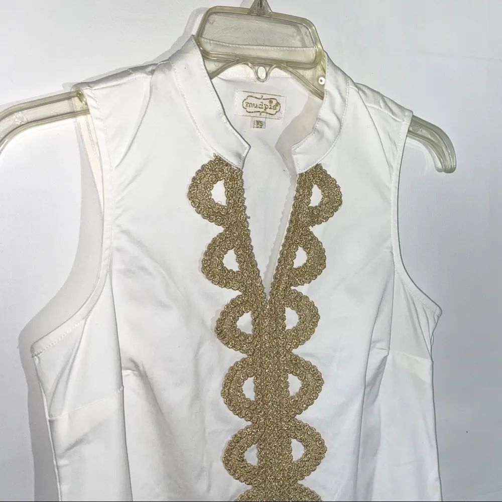 Mudpie Sleeveless Dress White & Gold Sz XS - Image 3