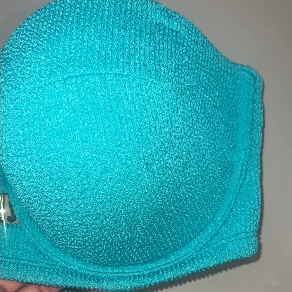 Turquoise Textured pushup halter /Bandeau Underwire Bikini 38DD - Image 4