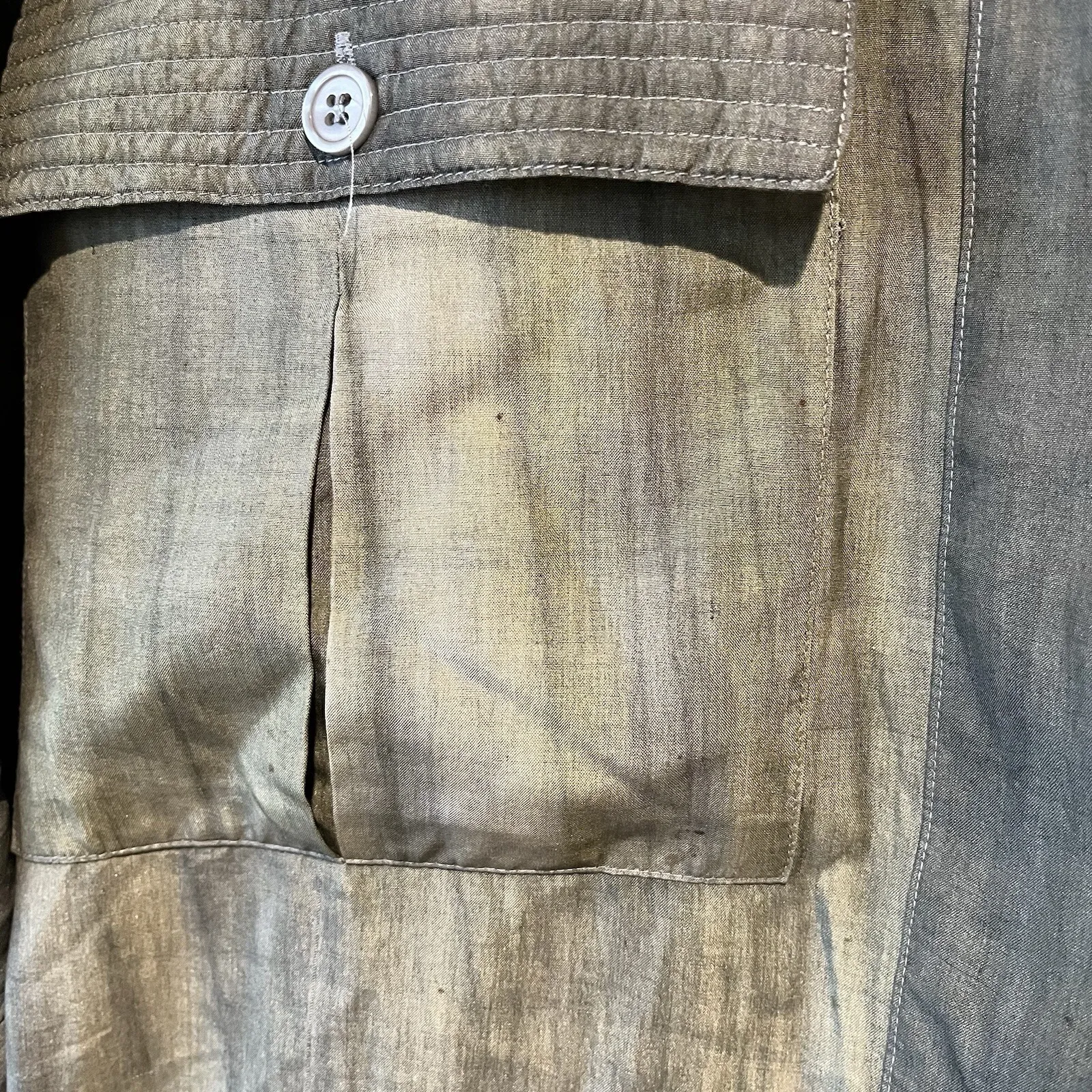 Women Vintage Silk Button Up Shirt Blouse Tie Dye Indie Green Utility Classi - Image 4