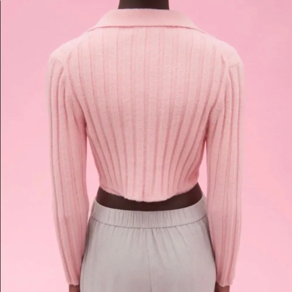 new tied knit cardigan wrap sweater stretchy lapel pink size small - Image 7