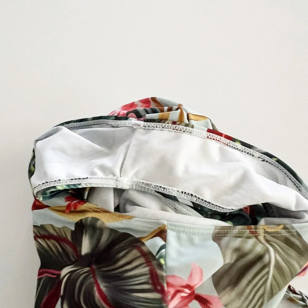 [MakeMeChic] Tropical Floral One Shoulder Asymmetrical One Piece Swimsuit Large Green - Image 6