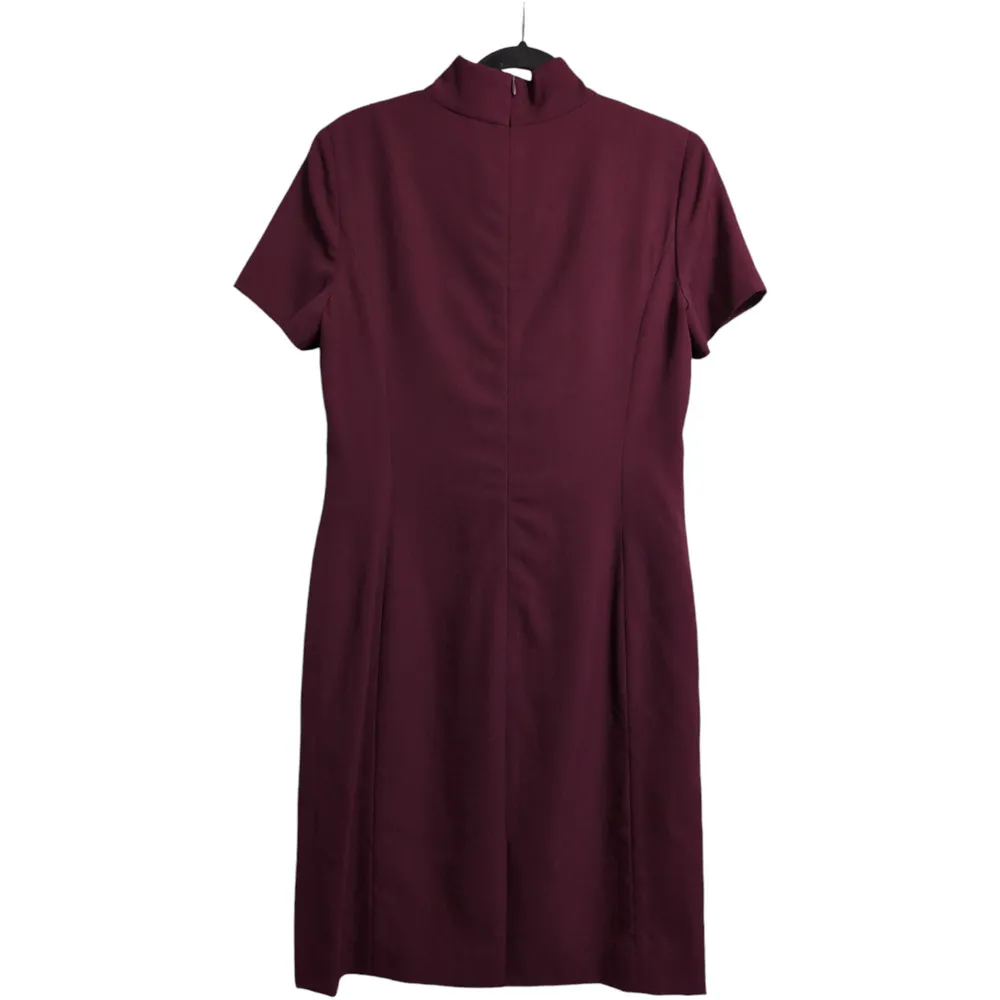 Austin Reed Burgundy High Neck Short Sleeve Worsted Wool Dress Vintage Size 10 Red - Image 2