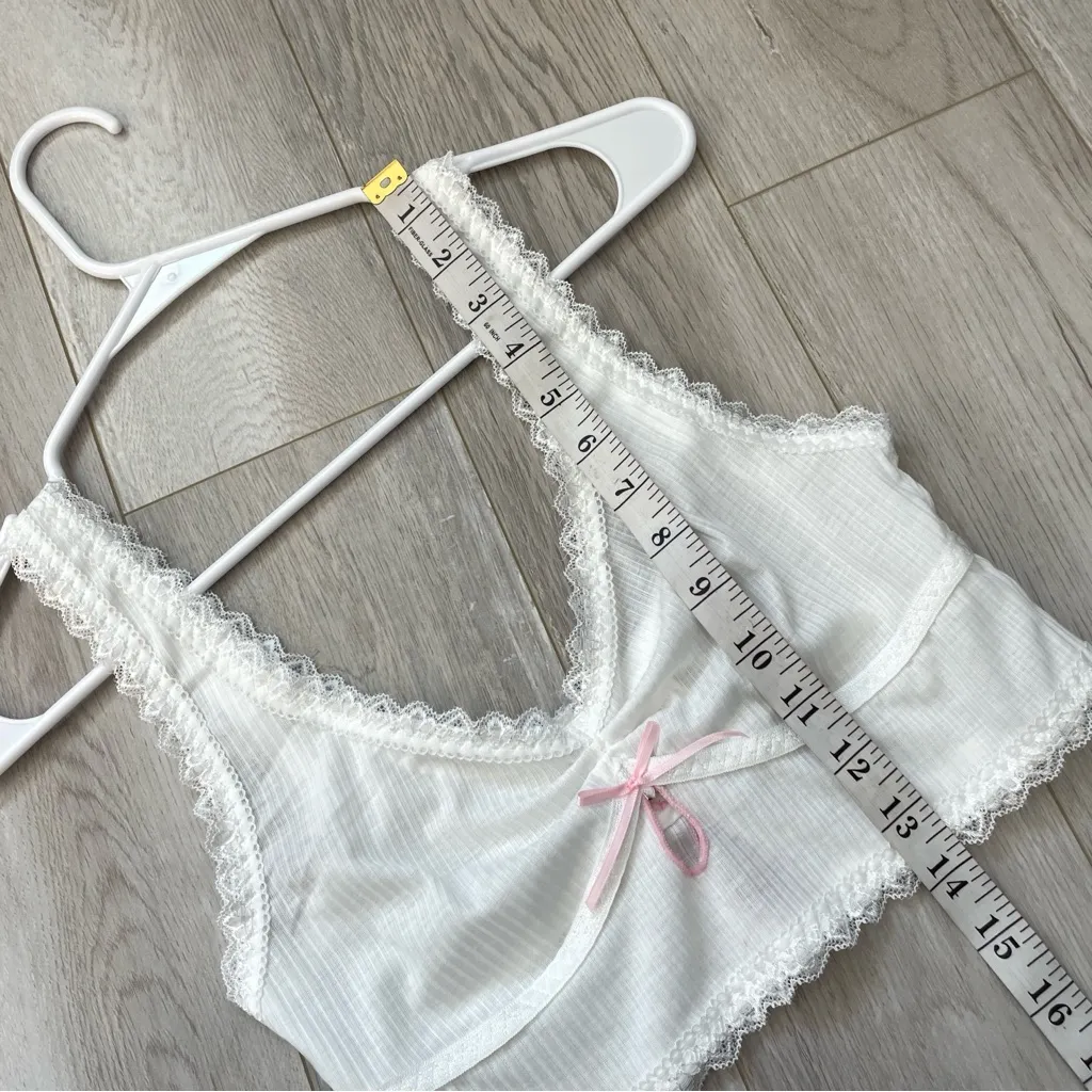 Lace Crop Tank plunge longline womens White (small) feminine girly loungewear - Image 5