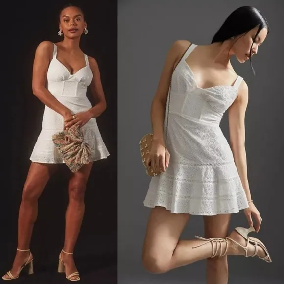Mare Mare X Anthro Corset Eyelet White Mini Dress L - Image 2