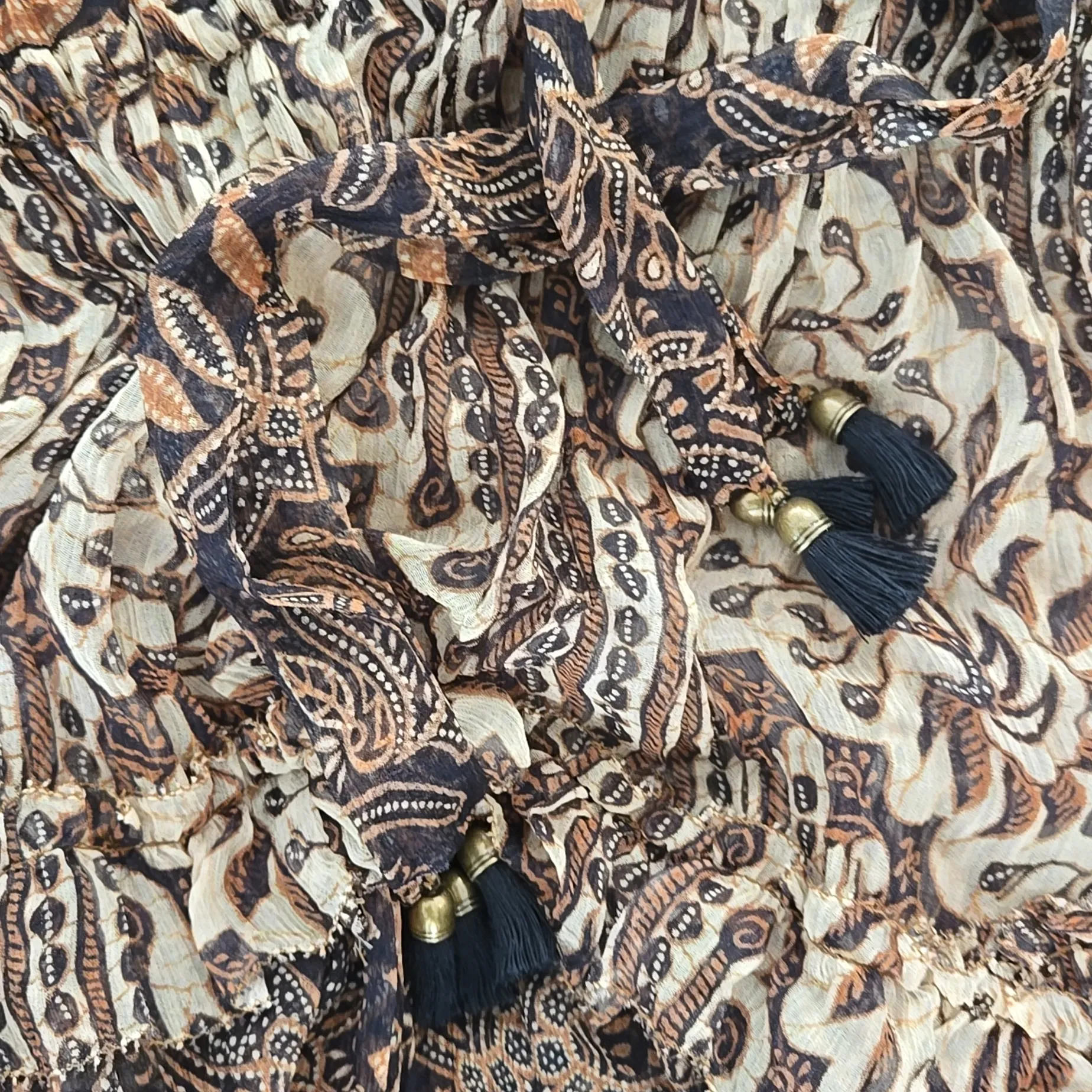 Zimmermann Brown and Cream Long Sleeve Midi Dress Size 0 - Image 7