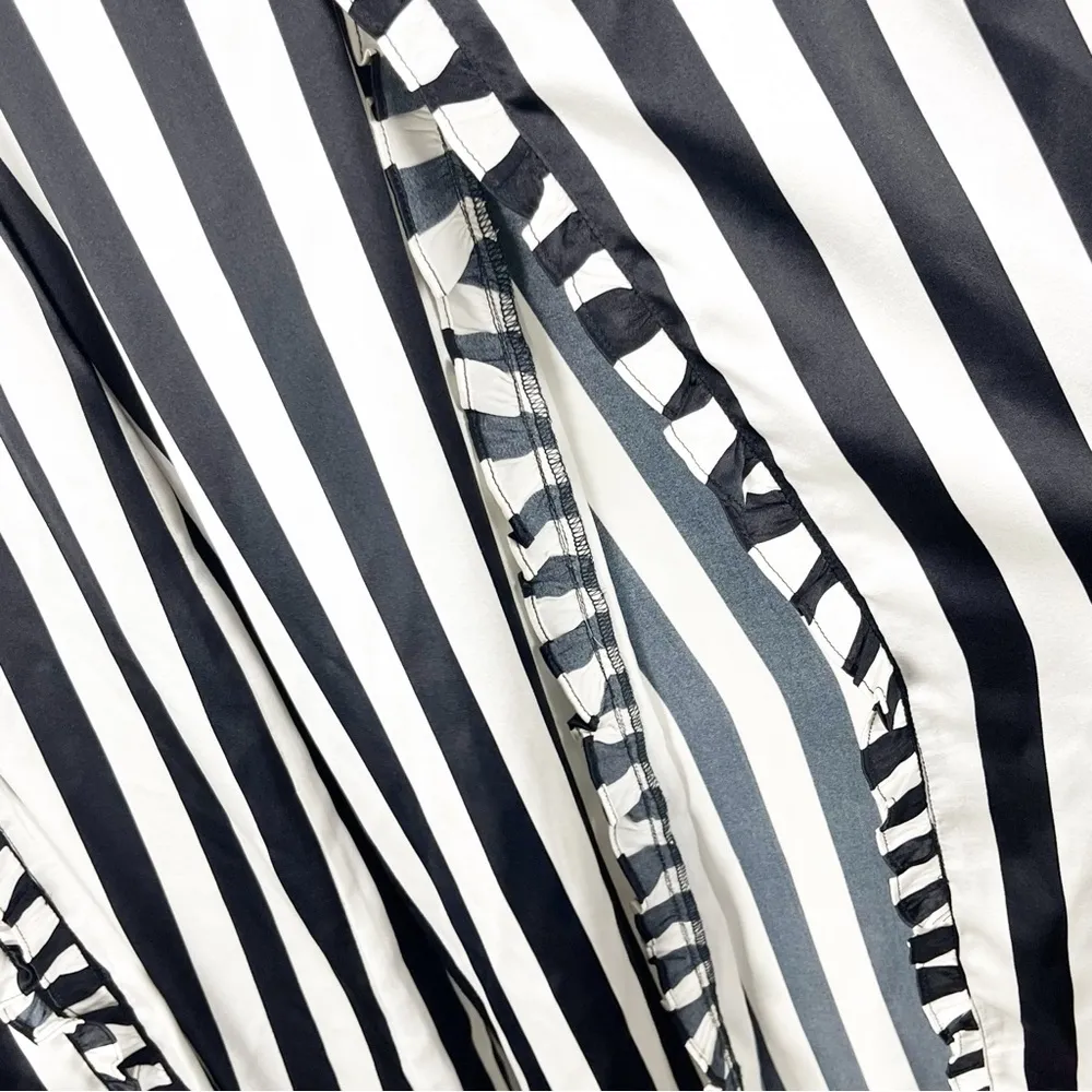 ARTELIER NICOLE MILLER Silk Blend Striped Ruffle Trim High Front Splits Pants 0 - Image 9