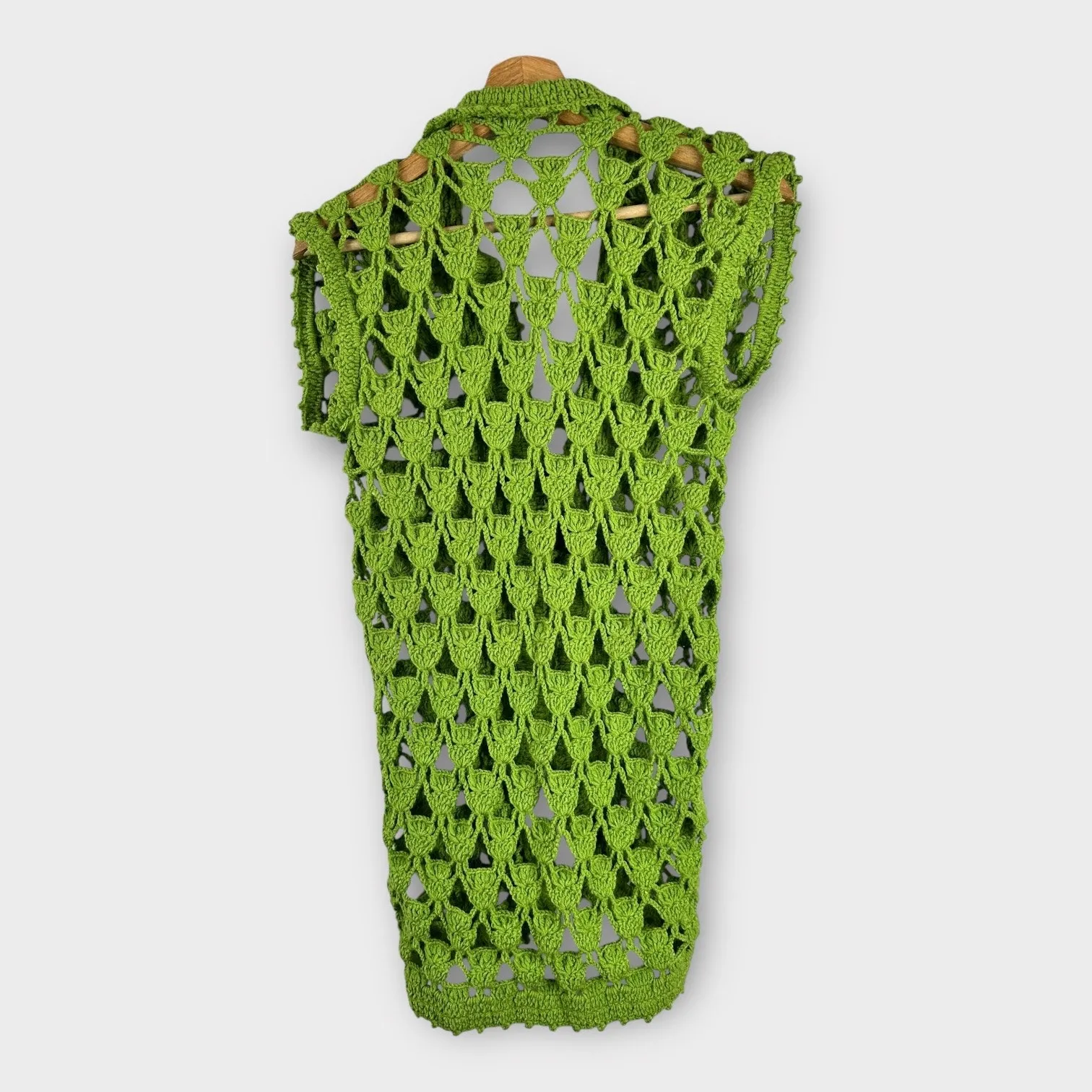 Vintage Bohemian Handmade Open Knit Crochet Vest Cardigan Green Womens Small - Image 2