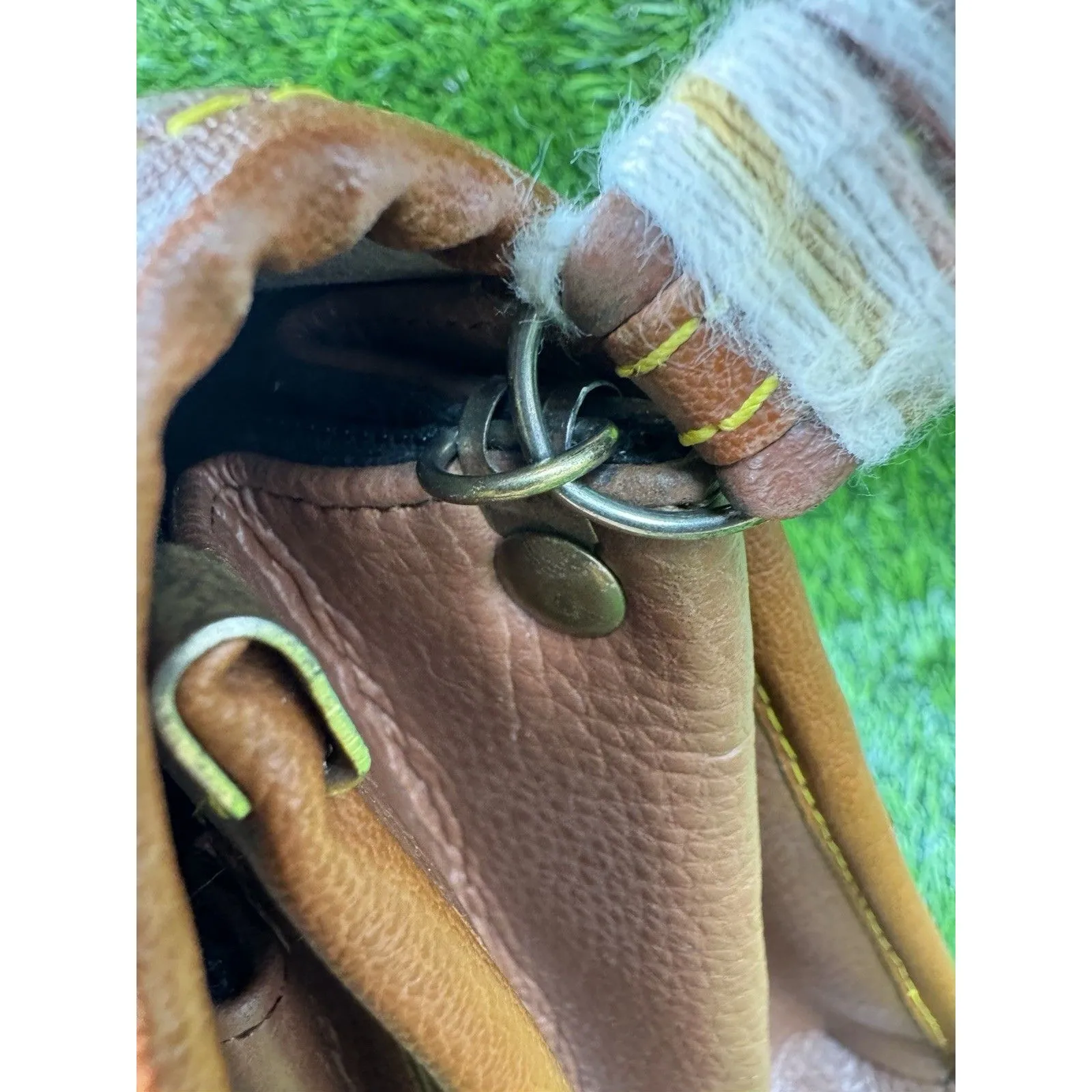 Dooney & Bourke All Weather Leather Bag Vintage Yellow Stitching,Braided Handle - Image 5