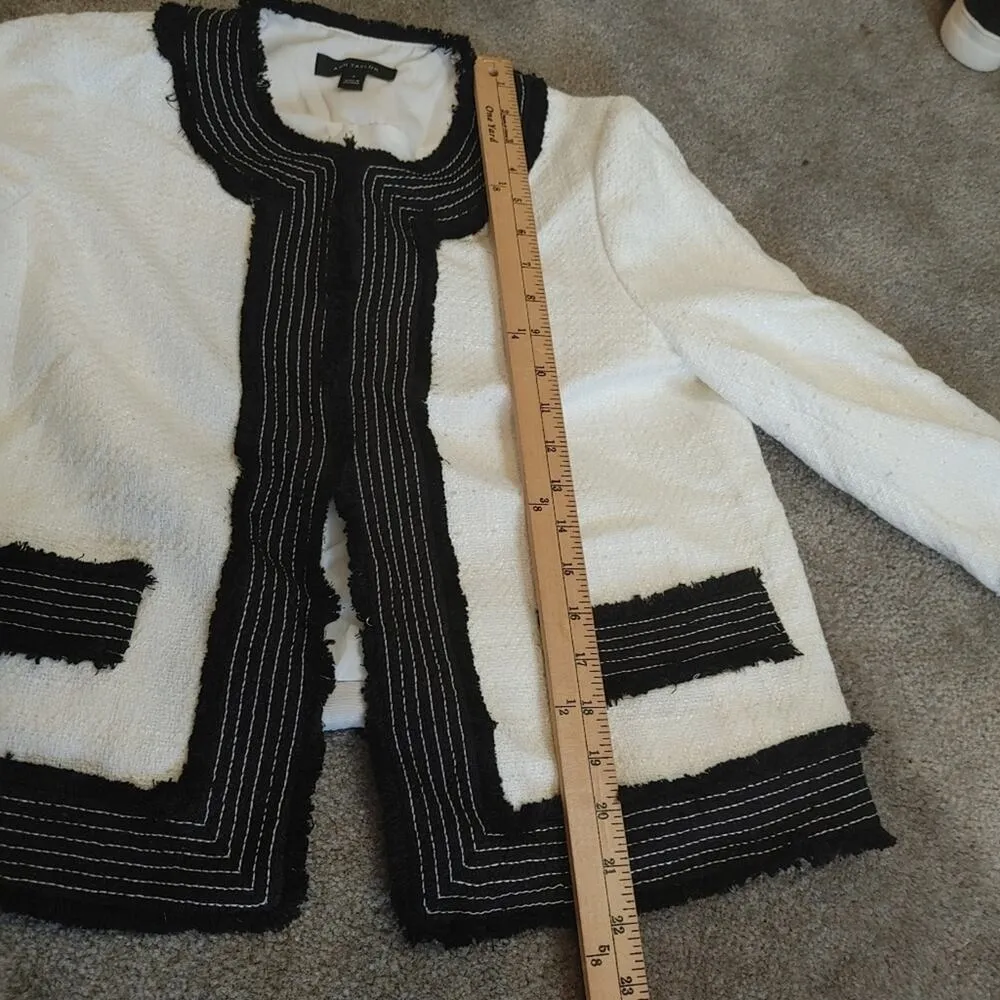 Ann Taylor Size 4 Blazer Textured Black White Professional Career Chic Preppy - Image 10