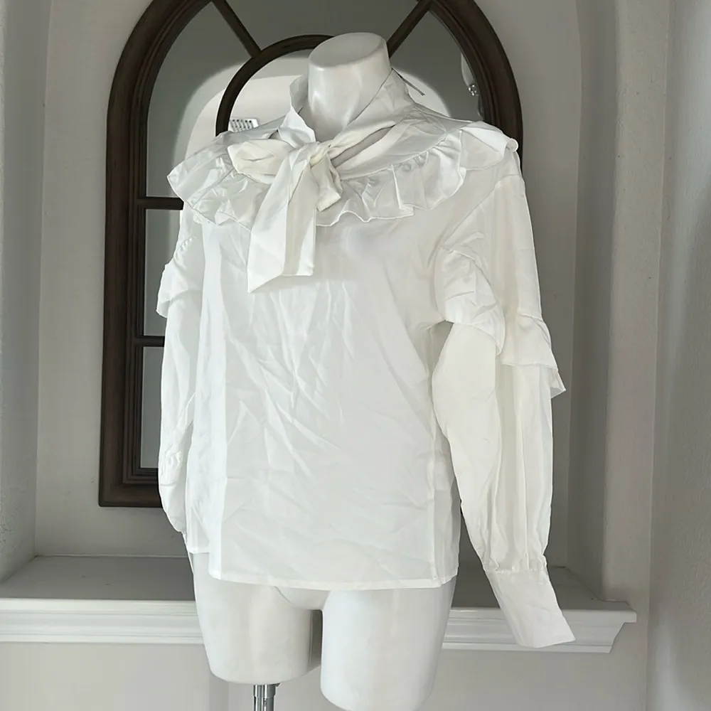 To My Lovers Ruffled Tie Sash Blouse in White, Size S New w/Tag $160 White - Image 5