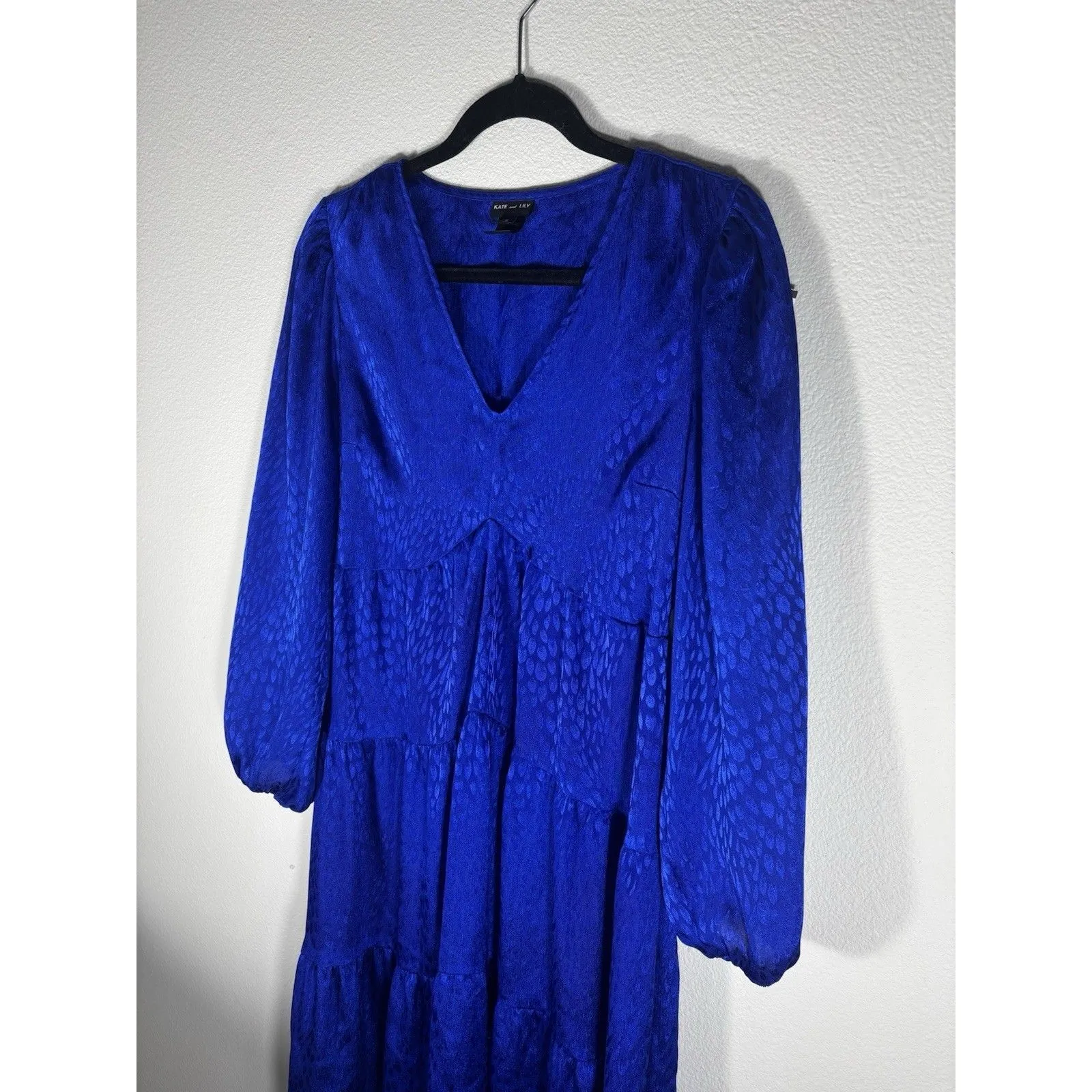 Kate And Lily Royal Blue Boho Casual Puffer Sleeve Tiered Midi Dress Size 8 - Image 2