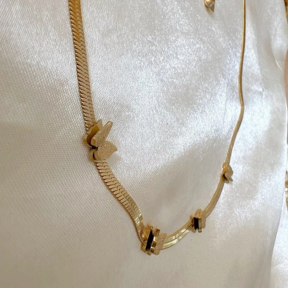 18K Gold Plated Herringbone Butterfly Necklace Stainless Steel womens jewelry - Image 7