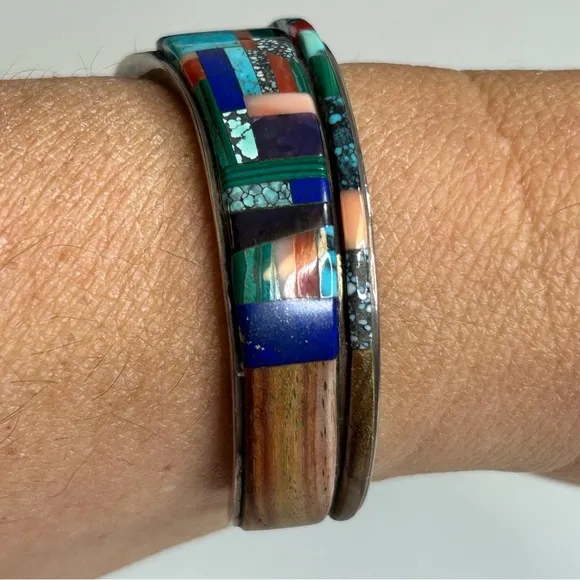 Vintage Native American Phillip Sekaquaptewa Hopi Indian Cuff Bracelet‎ Blue - Image 4