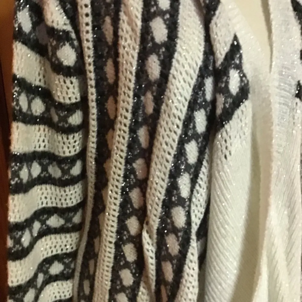 Bobeau Sparkly Black & Ivory Draped Open Front Cardigan Sweater | Boho Chic - Image 5