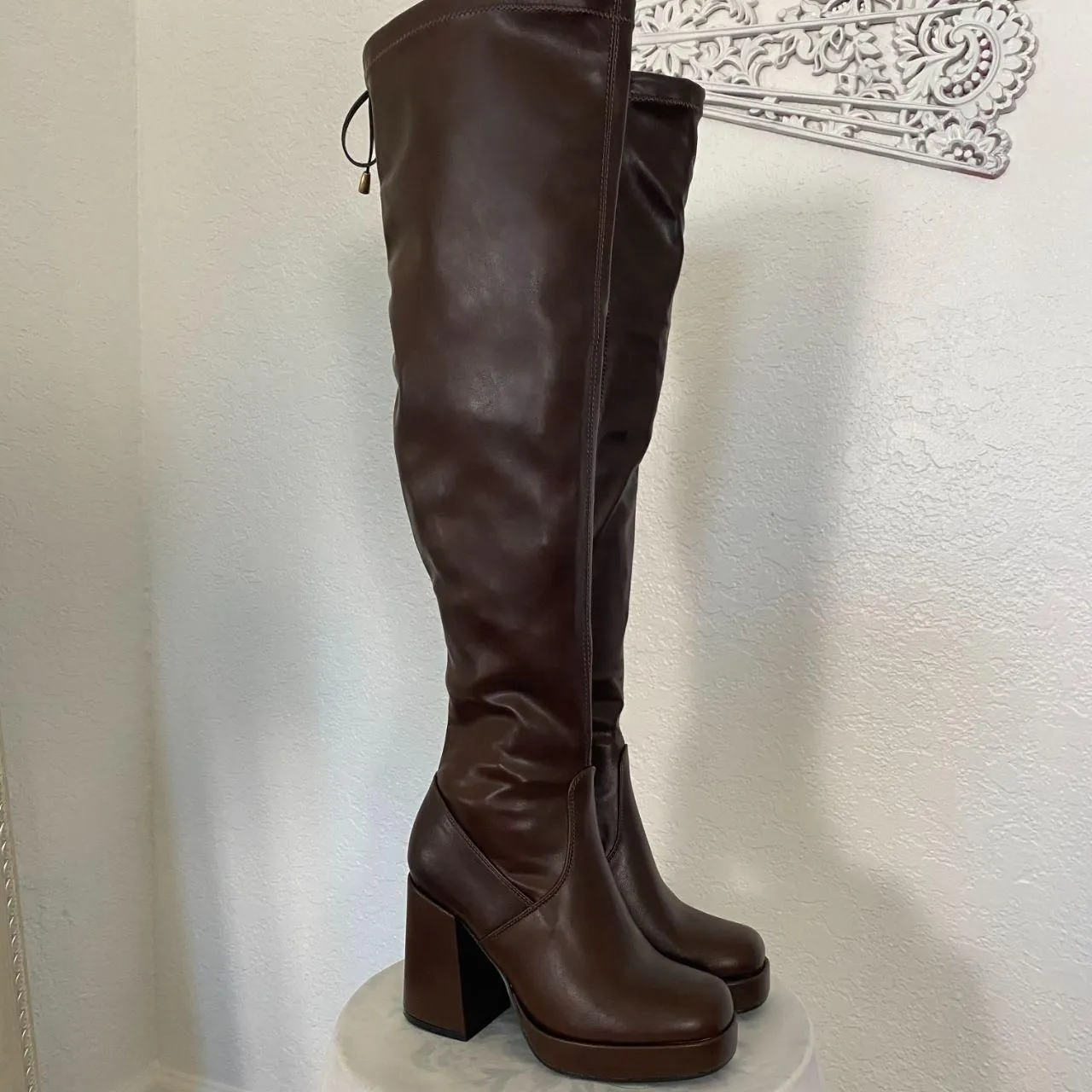 NEW Top Moda Dark Brown Dover Chunky Sexy Thigh High Platform Boots US 8 - Image 4