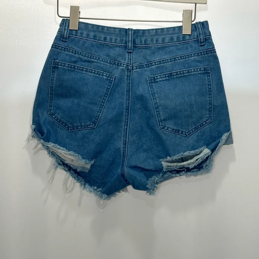 High Rise Distressed Denim Shorts - Image 4