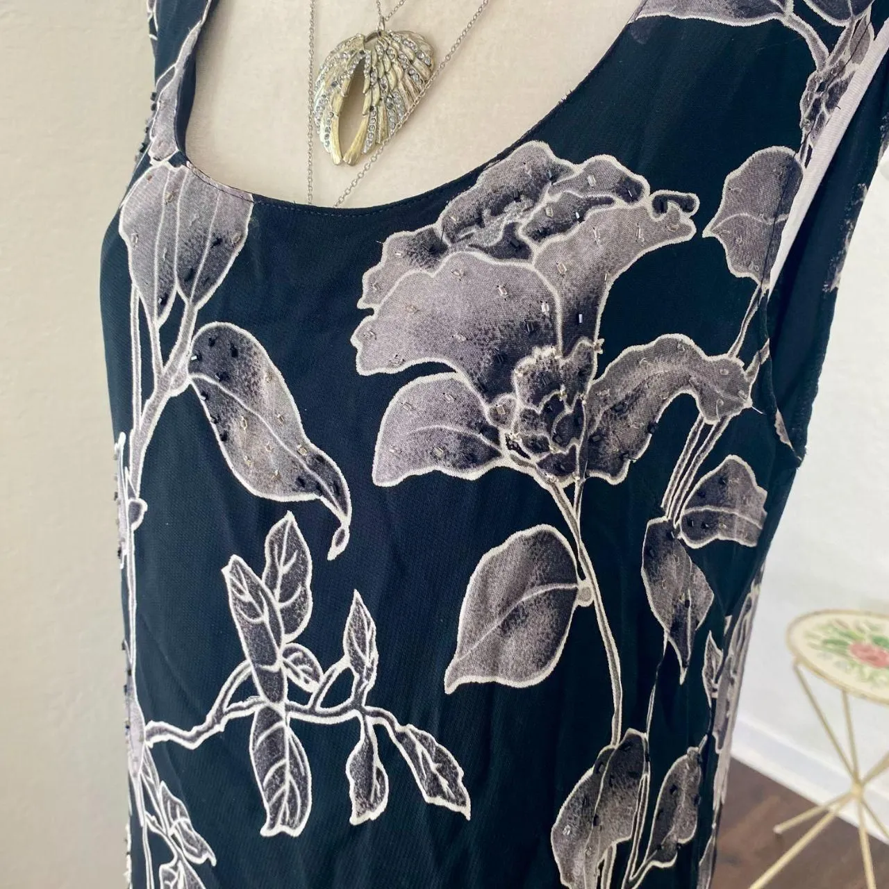 Eva Blue Black White Silver Witchy Whimsygoth Beaded Layered Midi Dress 12 / L - Image 6