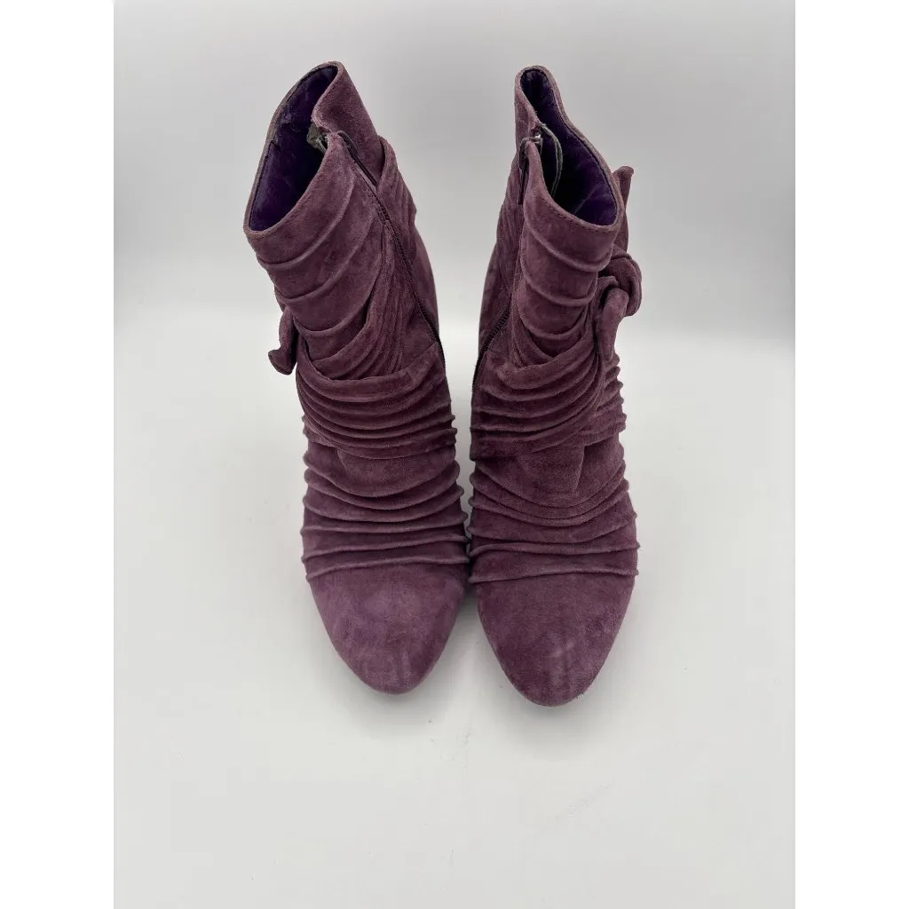 Bijou New York Womens 7.5 Purple Suede Leather Upper Ankle Boots With Ruched Det - Image 3