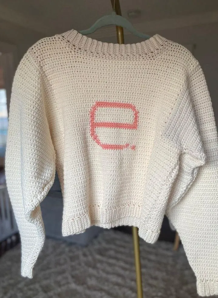 Handmade Knit E Monogram Sweater Peach Cream Old Money Heirloom Quiet Luxury M/L - Image 1