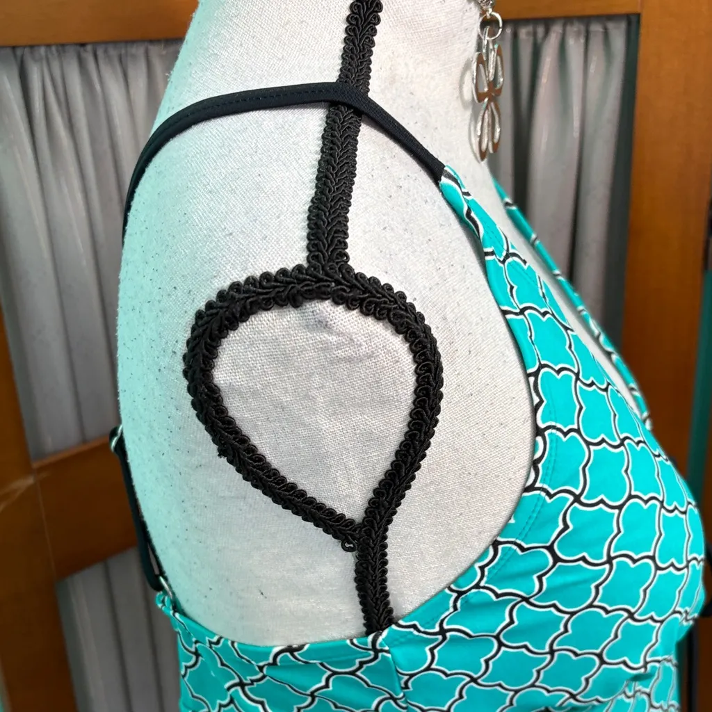 Beach Diva Teal Geometric Halter Tankini Top Blue Size 10 - Image 6