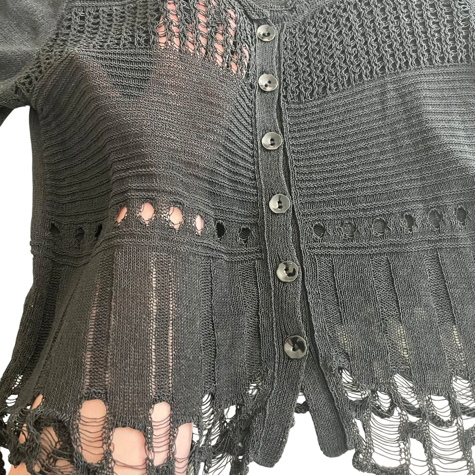 Aldomartins Black Semi Sheer Lace Knit Long Sleeve Cardigan size 12 - Image 6
