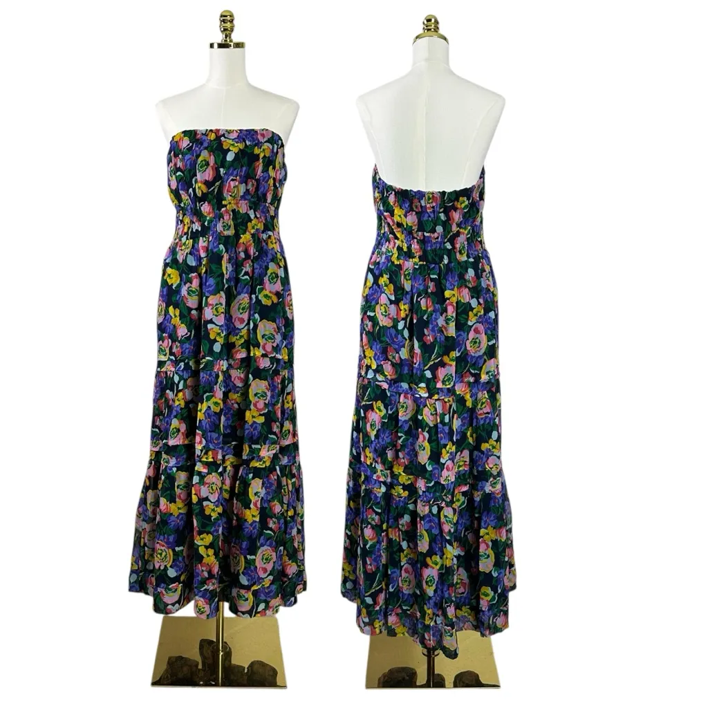 Anthropologie The Somerset Strapless Maxi Dress Blue Patte Floral Size Large NWT - Image 10