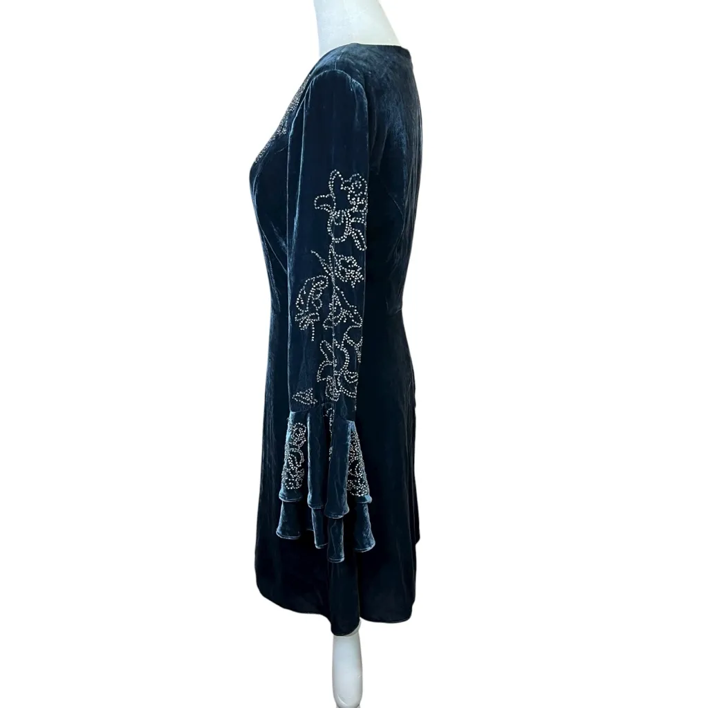 Parker Donatella Velvet Dress Eclipse Blue Sz 2 Long Bell Sleeves REVOLVE Silk - Image 7