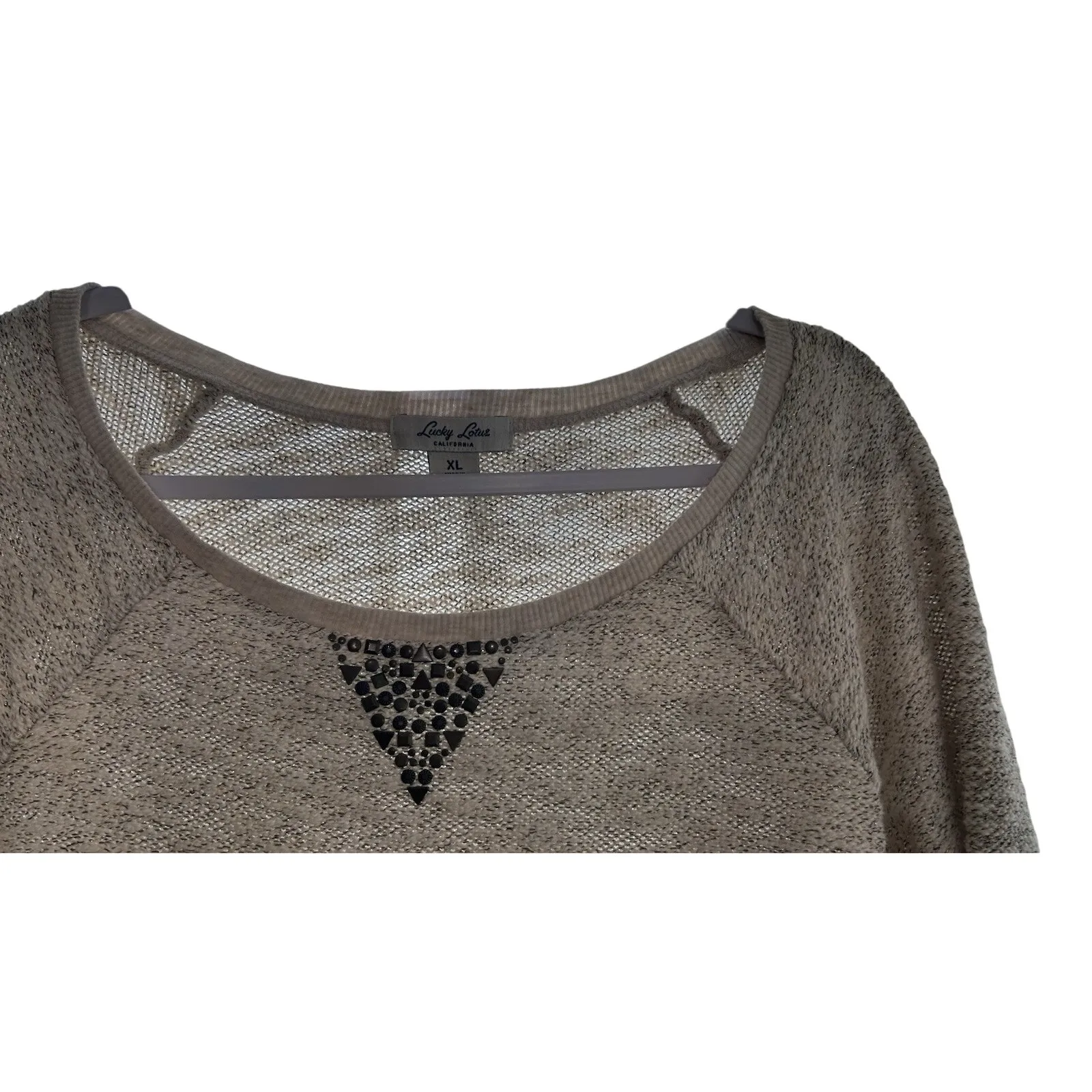 Lucky Lotus By Lucky Brand NWT Women Cream w/ gold Studded Knit Pullover XL - Image 2