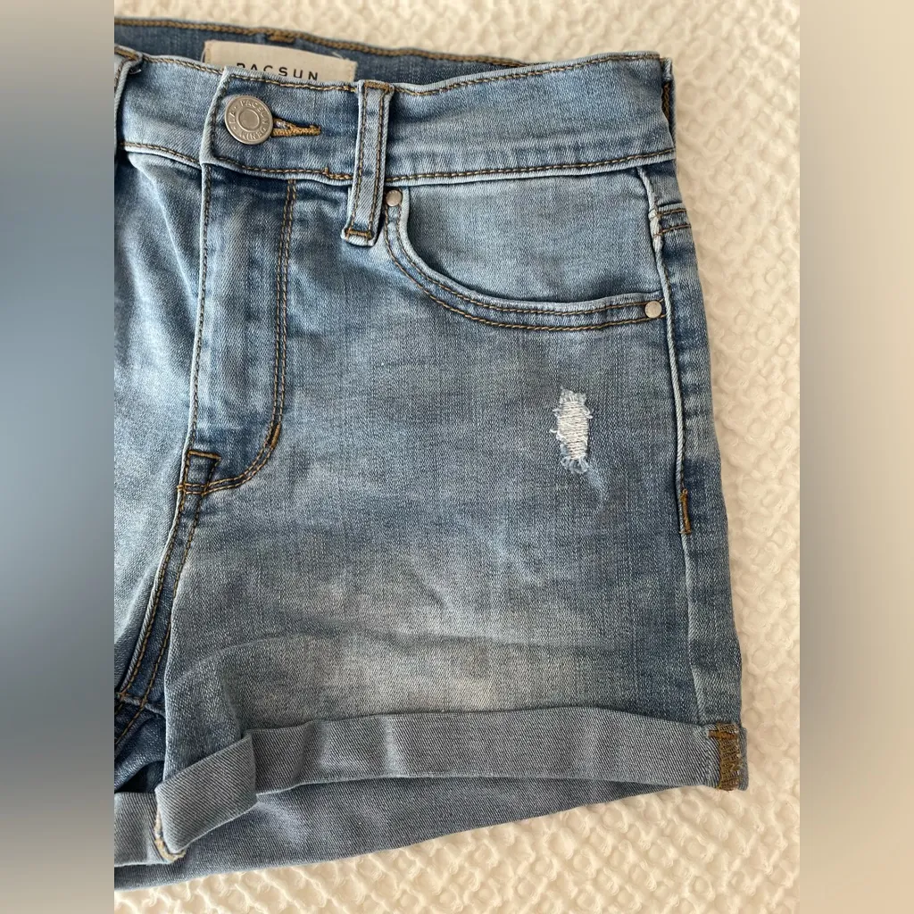 PACSUN The Shortie Light Wash Distressed Cuffed Hem Denim Shorts Size 25 - Image 5