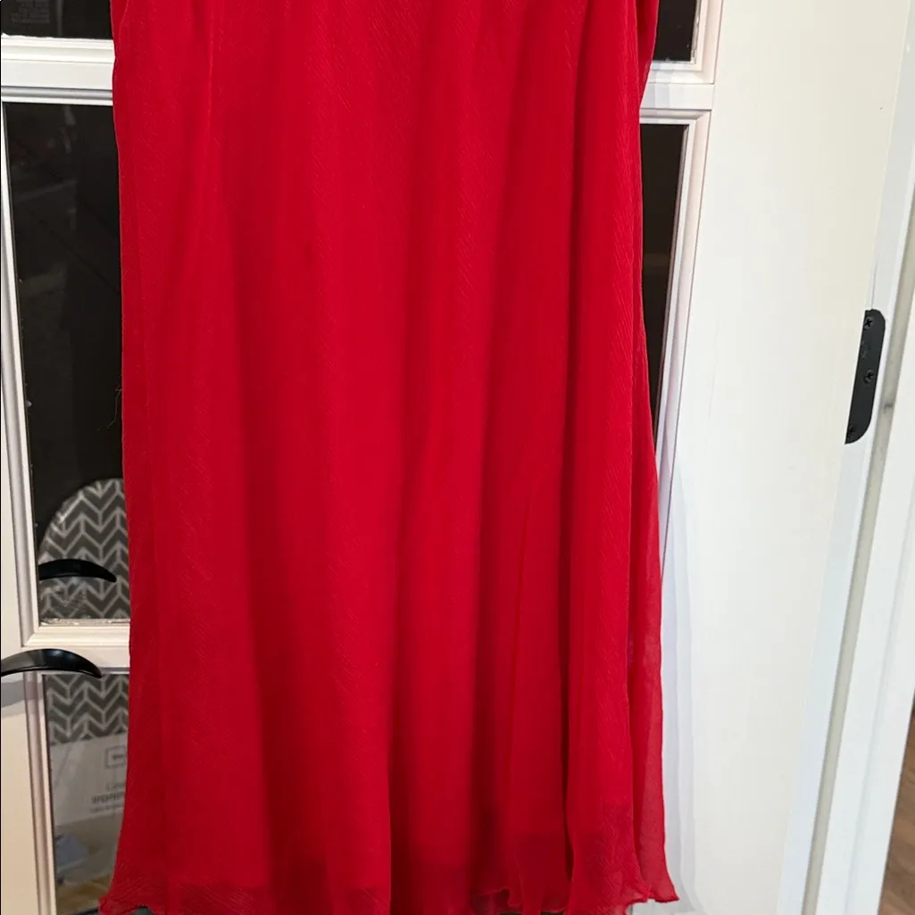 FREE PEOPLE *Rare* Red Ruffled V-Neck 100% Silk Mini Dress Size 4 - Image 11