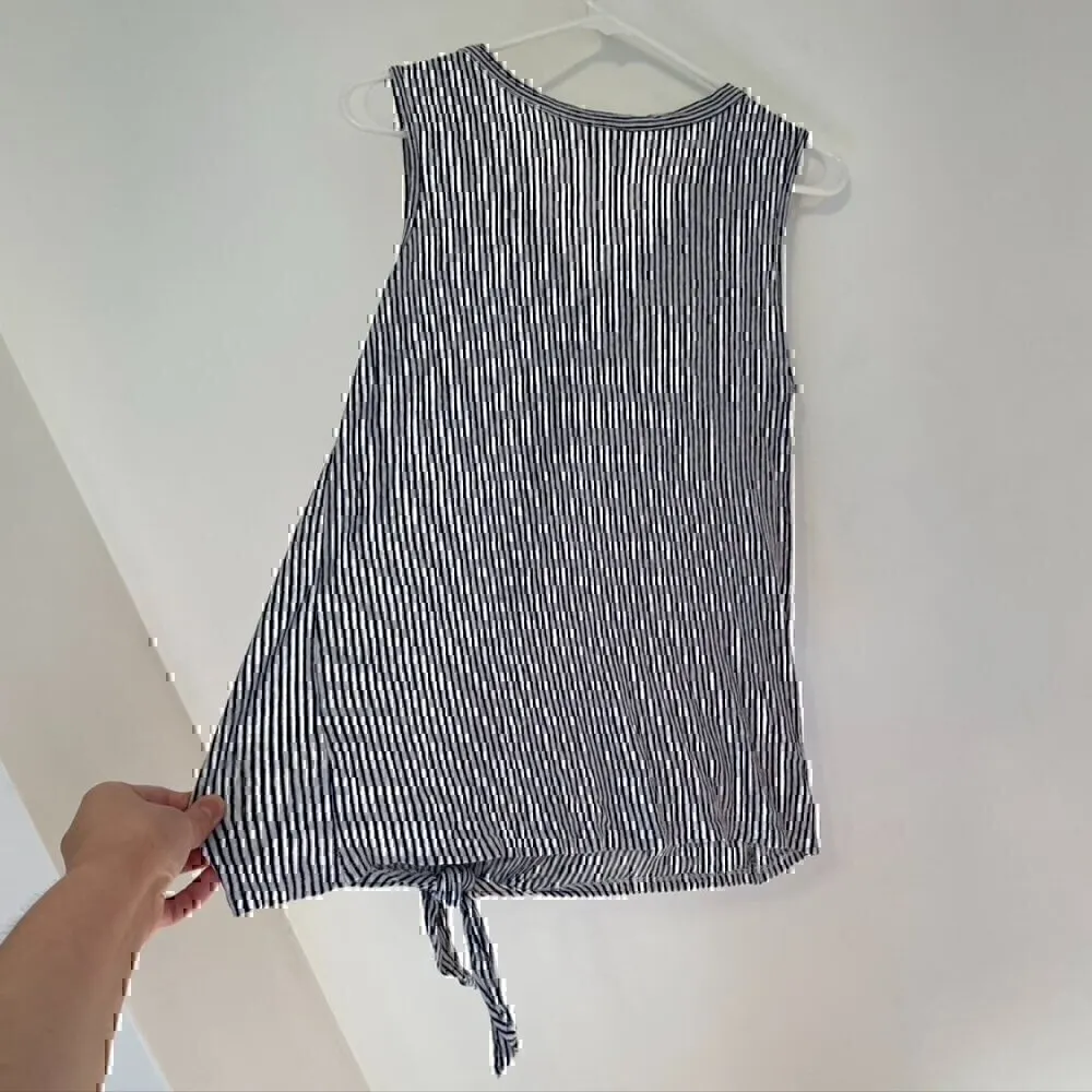 RACHEL ZOE Navy Blue White Striped Sleeveless Button Tie Knot 100% Linen Tank M - Image 10