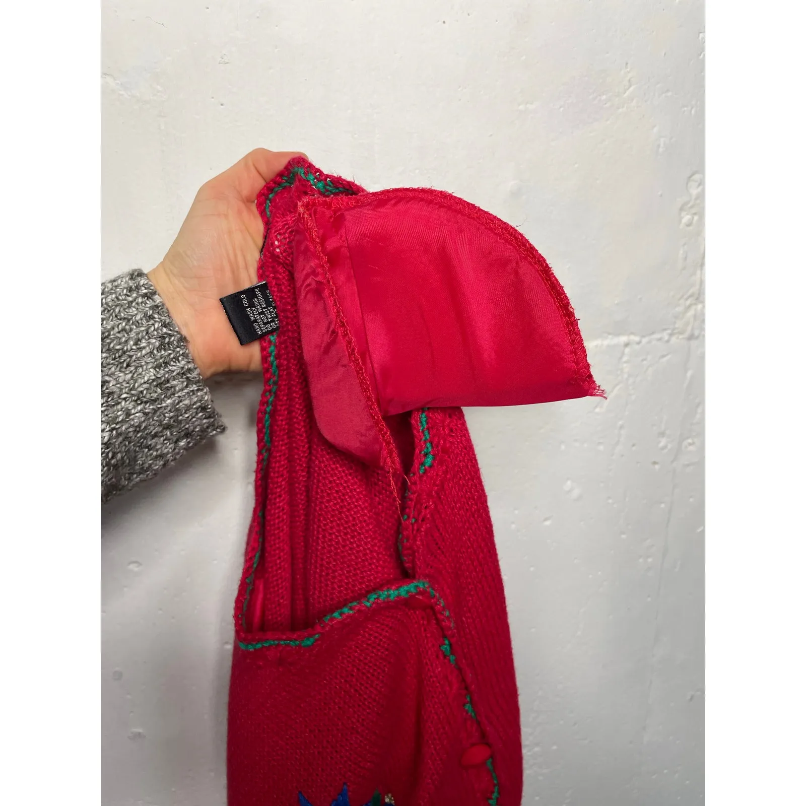 Work in Progress Red Knit Christmas Sweater Button Down Tree Size XL Womens - Image 9