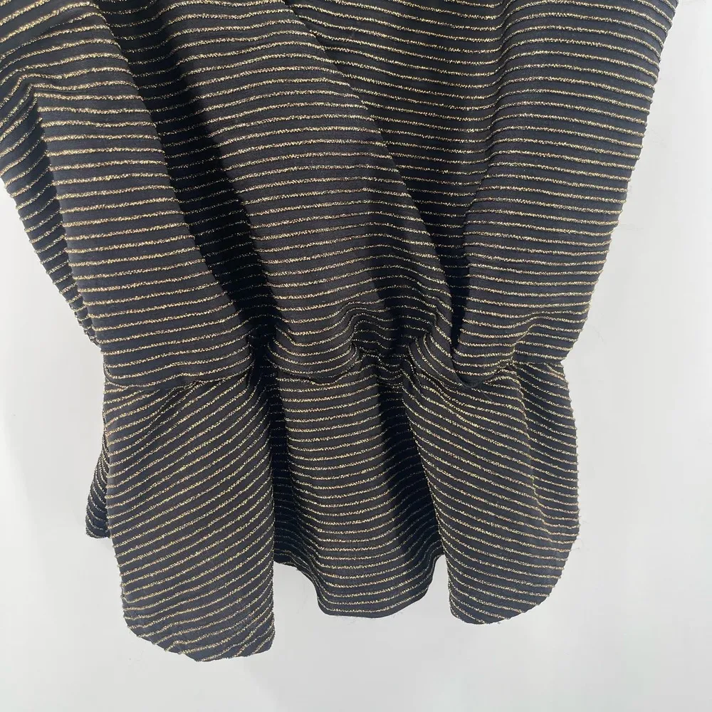 SHINESTAR Tank Size Medium Black and Lurex Gold Stripes Evening Cocktail Peplum - Image 4