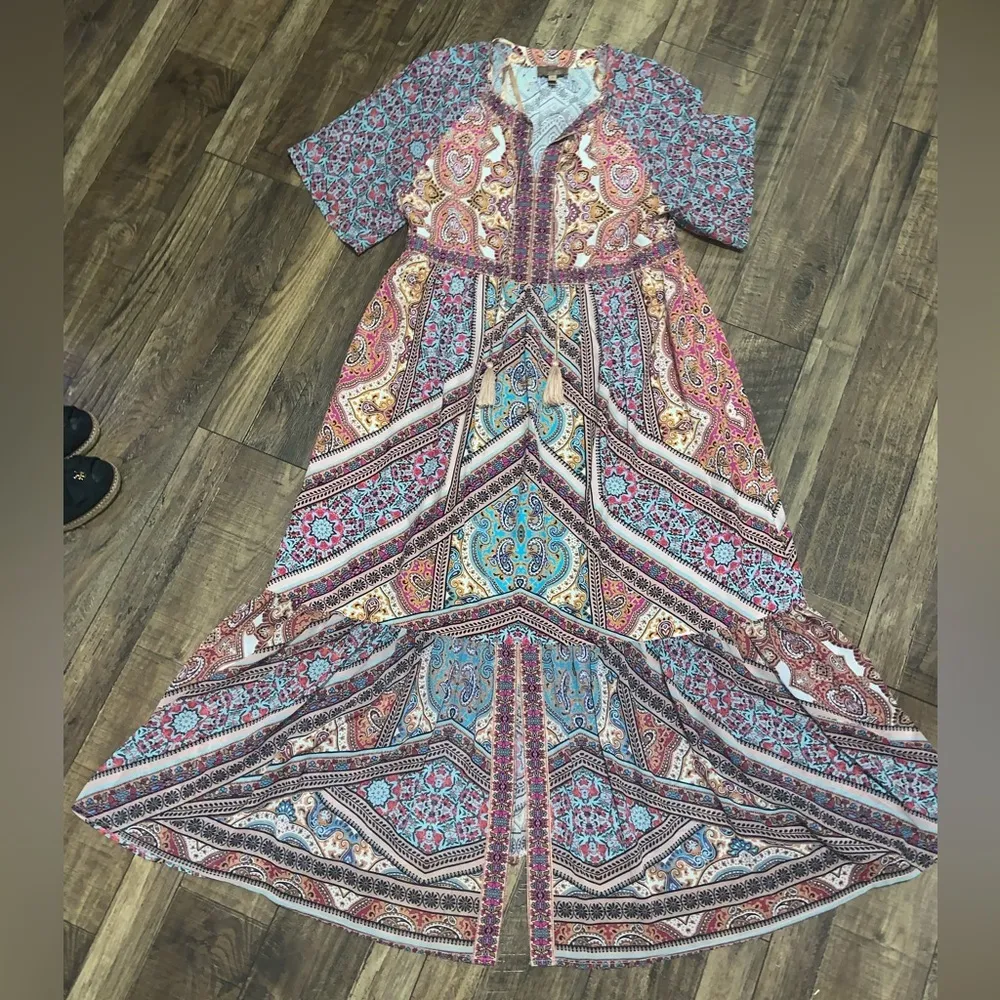 Kachel Travi Printed Maxi Dress NWOT 200$ boho spring Anthropologie kaftan Pink - Image 8