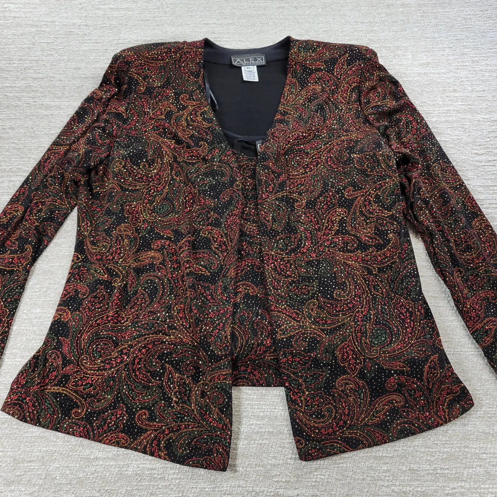 Vtg Alex Evenings Tank Jacket Set XL Paisley Slinky Glitter Mother Of The Bride - Image 2
