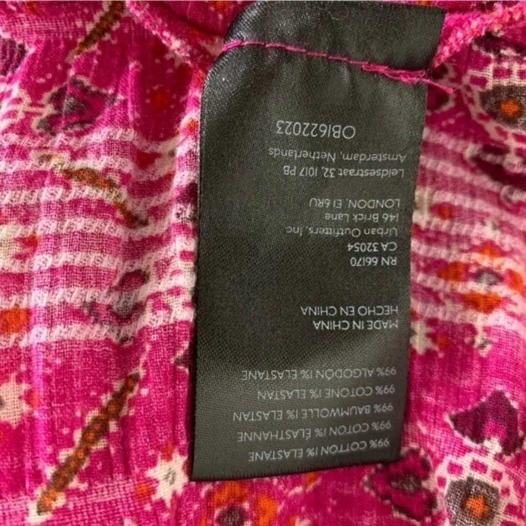 Anthropologie XXS Boho One Shoulder Puff Sleeve‎ Pink Floral Peasant Blouse Top - Image 7