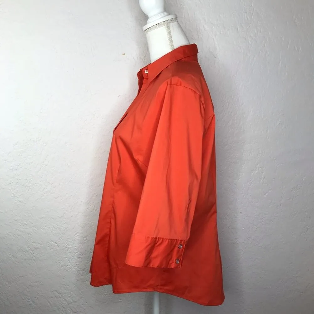 New York and Co Women's 3/4 Sleeve Collared Button Orange Shirt Blouse XL Petite Size undefined - Image 2
